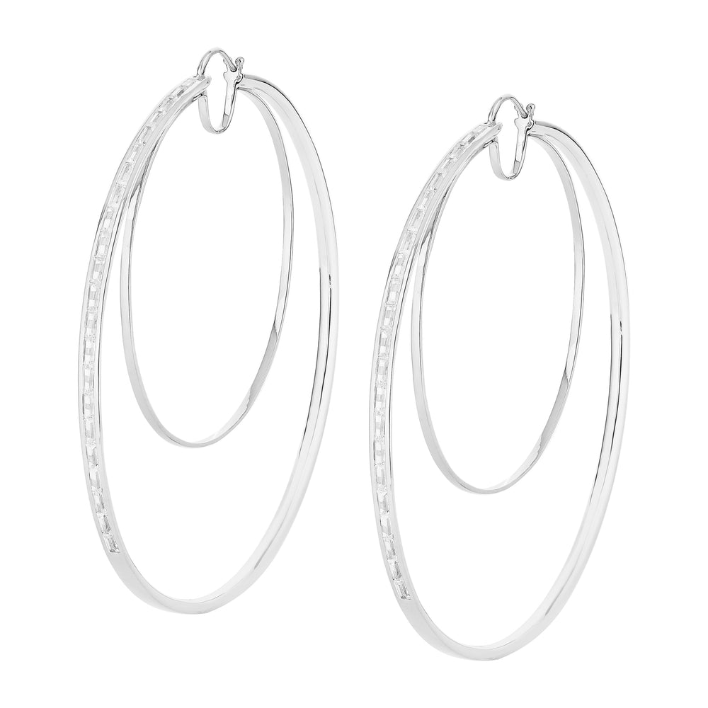 Waree Statment White Gold Plated Hoop Silver Earrings