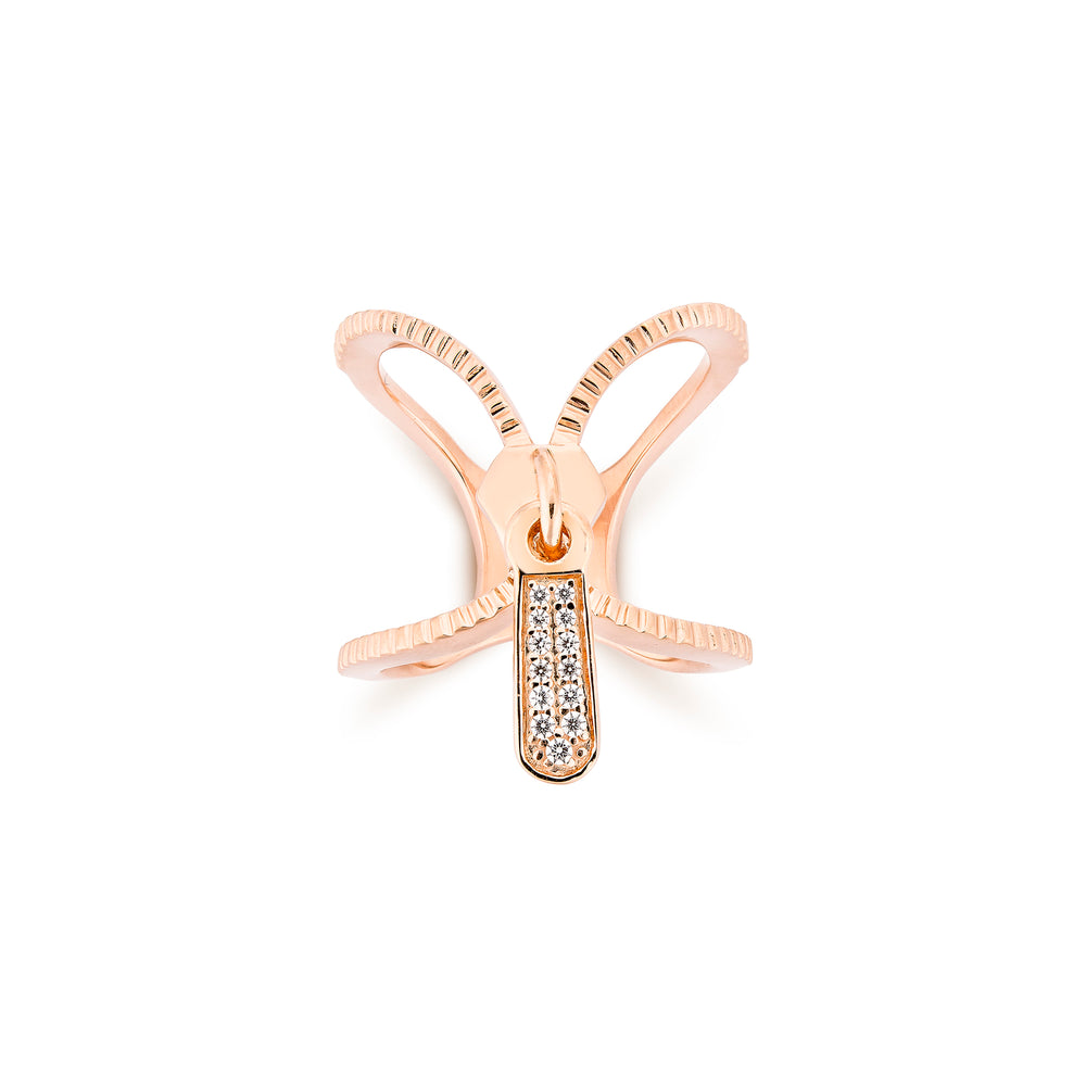 Xtra Zip Rose Gold Plated Silver Ring with Cubic Zirconia