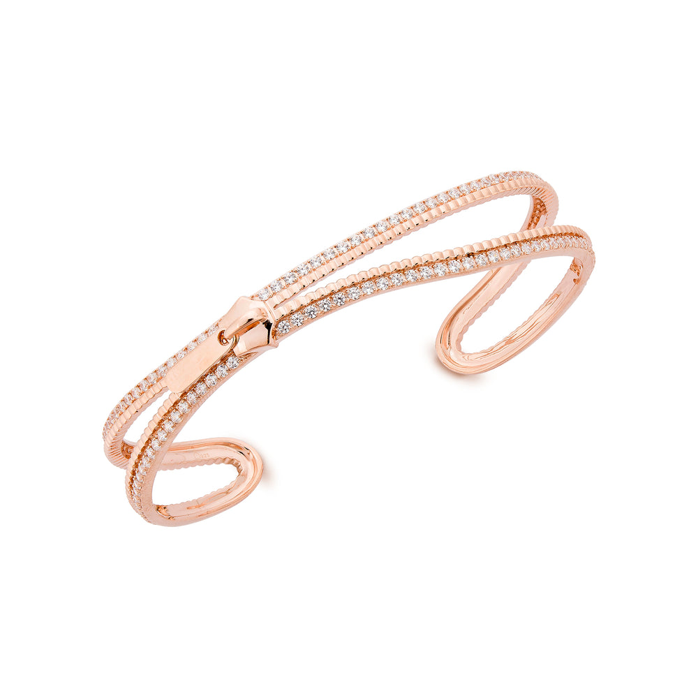 Rose Gold Plated Silver Zip Bangle Bracelet with Zirconia