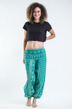 Women's Turquoise Yoga Pants with Hill Tribe Elephants