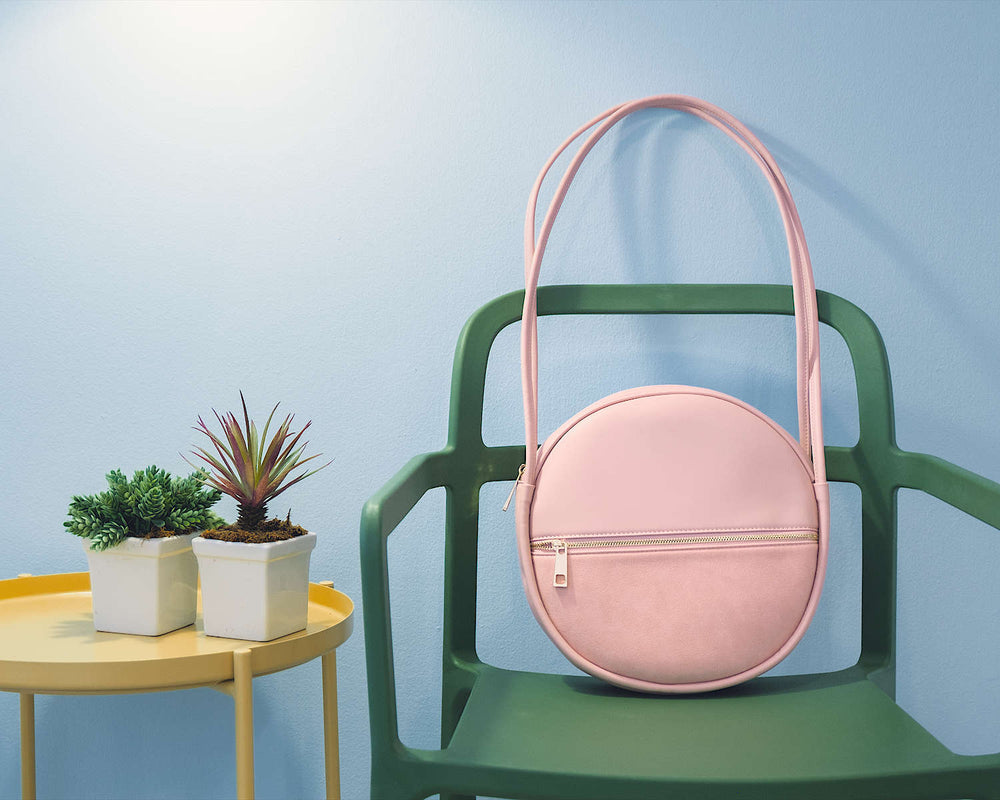 Vegan Leather Round Pink Bag
