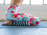 High Waisted Yoga Pants with Floral Pattern and Stripes