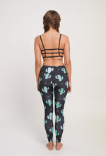 Black High Waisted Yoga Pants with Cactus Pattern