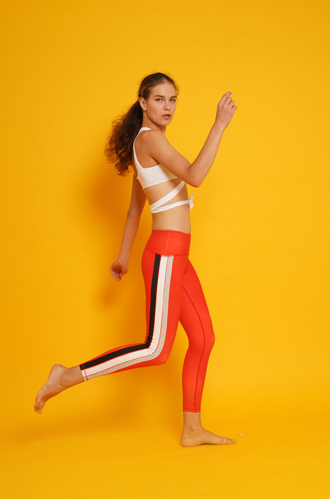 Fire Orange High Waisted Yoga Pants for Women