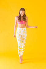 White High Waisted Yoga Pants with Lemons Pattern