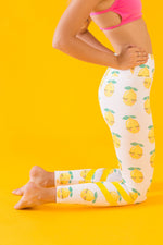 White High Waisted Yoga Pants with Lemons Pattern