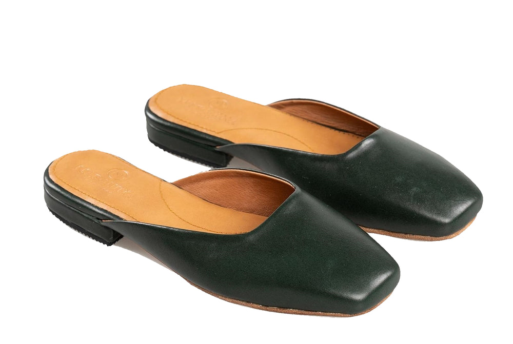 Flat Leather Shoes Emerald Green