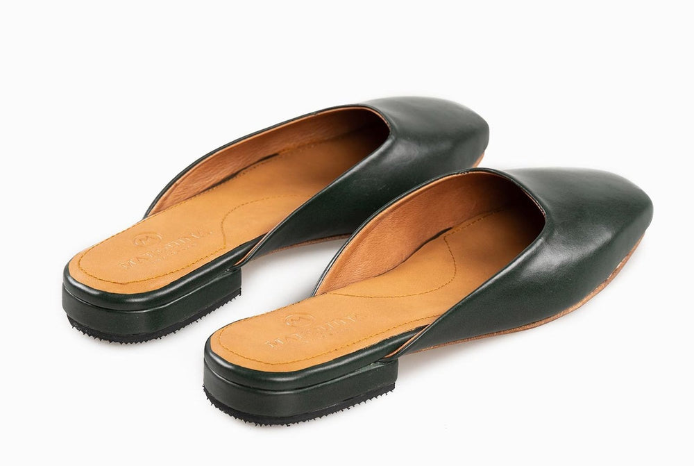 Flat Leather Shoes Emerald Green